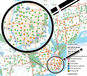 La carte interactive des crimes perpétrés à Gatineau telle qu’on peut apercevoir sur le site de la police de Gatineau pour la sécurité des citoyens.